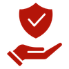 Hand holding a shield icon, symbolizing protection, security, and trust in service or product offerings.